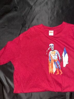Supreme Red Short Sleeve Tee with Colorful Skeleton Graphic